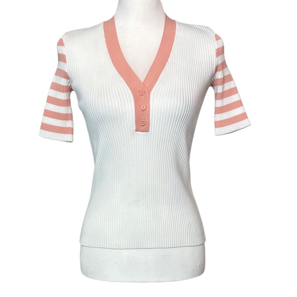 Amanda Uprichard‎ Ribbed Striped Sweater Shirt in Melon Size Small - Picture 4 of 7